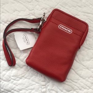 NWT Coach Vermillion (Red) Leather Zippered Pouch